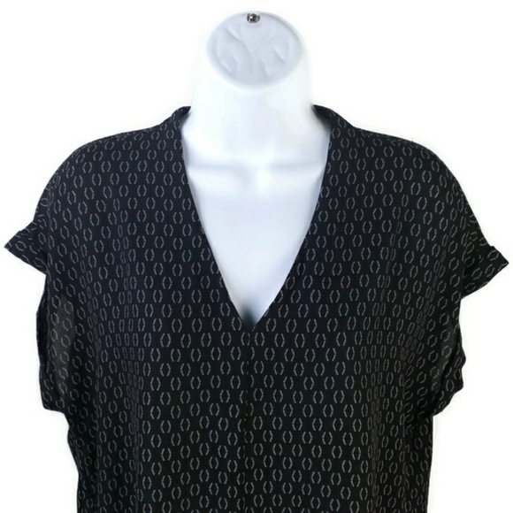 Pleione Black White Comma Print Short Cap Cuffed Dolman Sleeve Top Womens Medium - Picture 2 of 15